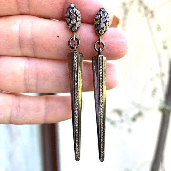 Pave diamond Rhodium Earrings